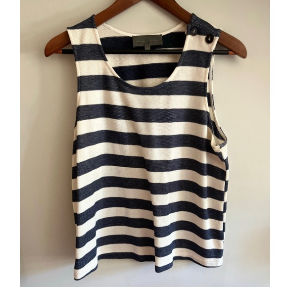 Anthropologie Tops - Anthropologie Navy and White Stripped Tank Top